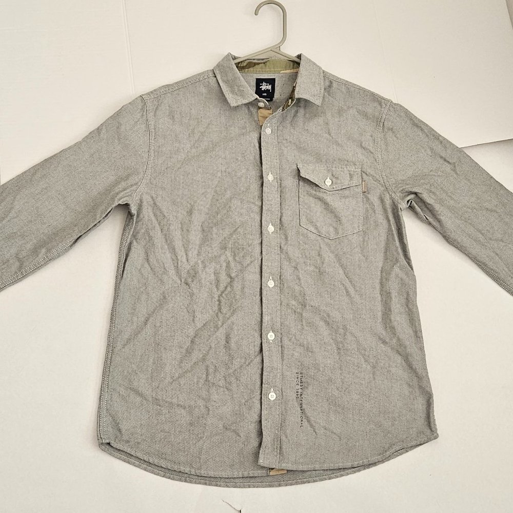 Stussy Vintage Long Sleeve Button Down Shirt-Size Small Gray Silver